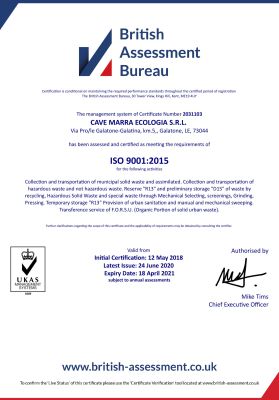 certificazione CAVE MARRA ECOLOGICA SRL